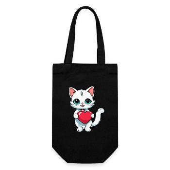 Katze Herz - Valentinstag - Geschenkbeutel für Flaschen - Schwarz - Vorne