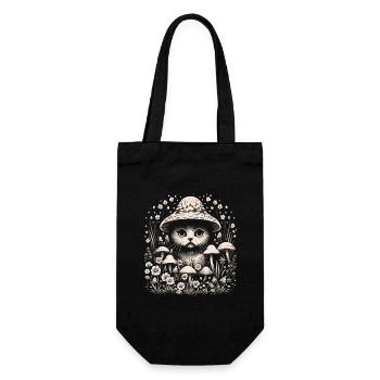 Chat, cottagecore, champignons - Sac à bouteille - noir - Devant