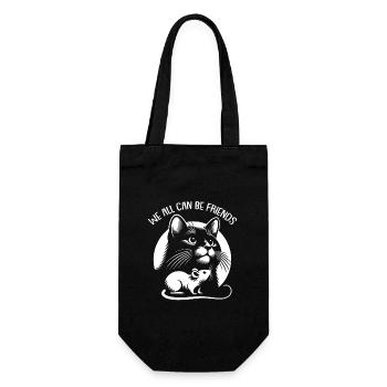 Katze und Maus in Freundschaft Frieden und Liebe - Geschenkbeutel für Flaschen - Schwarz - Vorne
