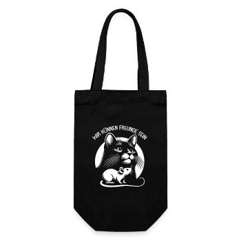 Katze und Maus in Freundschaft Frieden und Liebe - Geschenkbeutel für Flaschen - Schwarz - Vorne