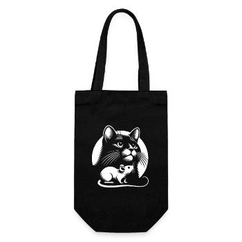 Katze und Maus in Freundschaft Frieden und Liebe - Geschenkbeutel für Flaschen - Schwarz - Vorne