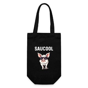 Lustiges Schwein mit Sonnenbrille Saucool Spruch - Geschenkbeutel für Flaschen - Schwarz - Vorne