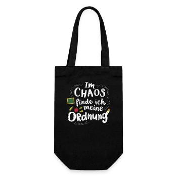 Lehrer Chaos-Ordnung T-Shirt Erzieher Motiv - Geschenkbeutel für Flaschen - Schwarz - Vorne