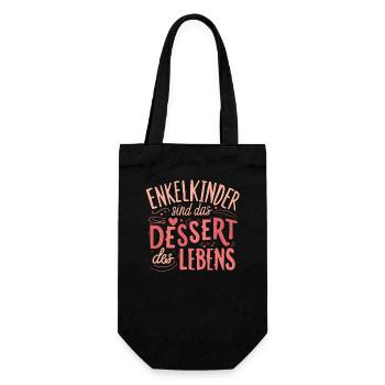 Oma-Spruch Dessert Leben Enkelkinder Großmutter - Geschenkbeutel für Flaschen - Schwarz - Vorne