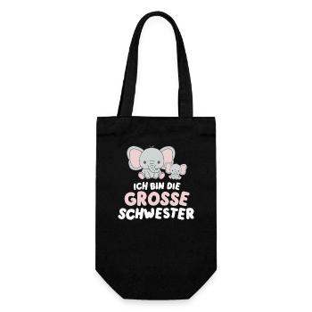 Ich werde große Schwester Elefant - Geschenkbeutel für Flaschen - Schwarz - Vorne