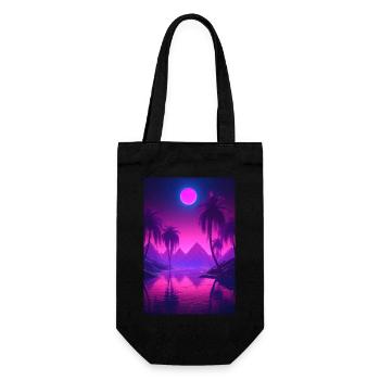 Eine traumhafte nächtliche Synthwave-Oase - Geschenkbeutel für Flaschen - Schwarz - Vorne