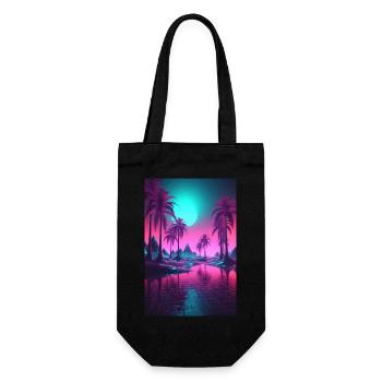 Eine surreale kosmische Synthwave Retrowave Nacht - Geschenkbeutel für Flaschen - Schwarz - Vorne