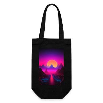 Luminous Peaks: Synthwave Serenity - Geschenkbeutel für Flaschen - Schwarz - Vorne