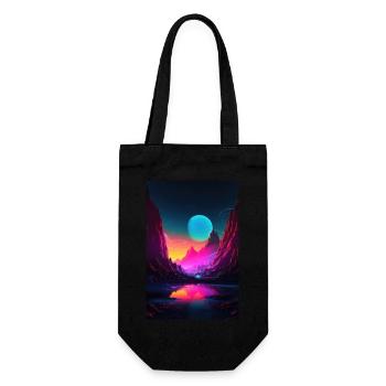 Mountain Glow: Synthwave Vibes in Alpine Serenity - Geschenkbeutel für Flaschen - Schwarz - Vorne