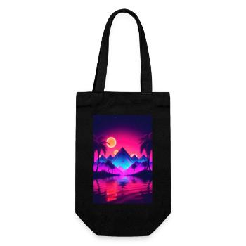 Sunset Serenity: Synthwave-Träume an der Küste - Geschenkbeutel für Flaschen - Schwarz - Vorne