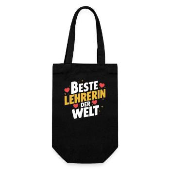 Beste Lehrerin Welt Grundschule Dankeschön Präsent - Geschenkbeutel für Flaschen - Schwarz - Vorne