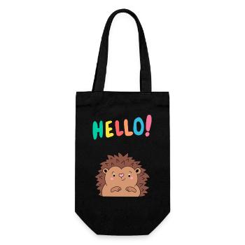 Hérisson mignon dit bonjour - Idée cadeau - Bébé - Sac à bouteille - noir - Devant
