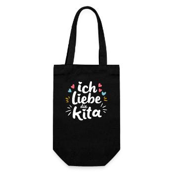 Ich ❤ Kita Erzieher Dankeschön Anerkennung Liebe - Geschenkbeutel für Flaschen - Schwarz - Vorne