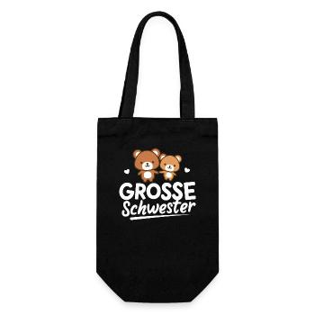 Großes Schwesterbärchen Schwester werden - Geschenkbeutel für Flaschen - Schwarz - Vorne