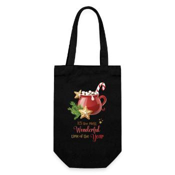 Cacao, most wonderful time of the year, red, gold - Geschenkbeutel für Flaschen - Schwarz - Vorne