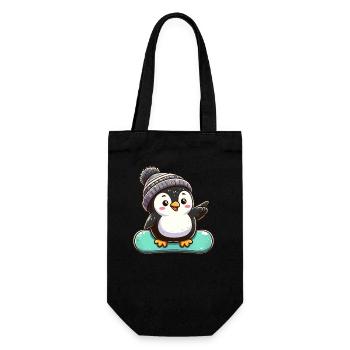 Pinguin Snowboarder Wintersport Design - Geschenkbeutel für Flaschen - Schwarz - Vorne