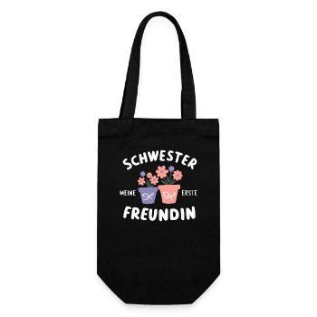 Schwester Meine Erste Freundin: Beste Schwester - Geschenkbeutel für Flaschen - Schwarz - Vorne