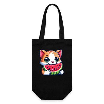 Chat avec melon drôle fruit dessin animé chat - Sac à bouteille - noir - Devant