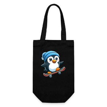 Lustiger Pinguin Skateboarden Skate Comic Cartoon - Geschenkbeutel für Flaschen - Schwarz - Vorne