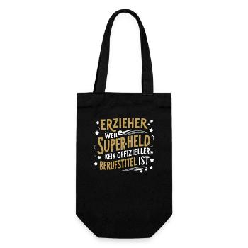 Erzieher-Superheld Dank Anerkennung Präsent - Geschenkbeutel für Flaschen - Schwarz - Vorne