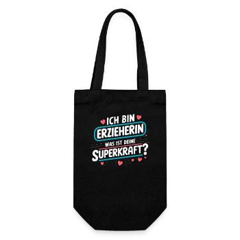 Erzieherin Superkraft T-Shirt Dankeschön Heldin - Geschenkbeutel für Flaschen - Schwarz - Vorne