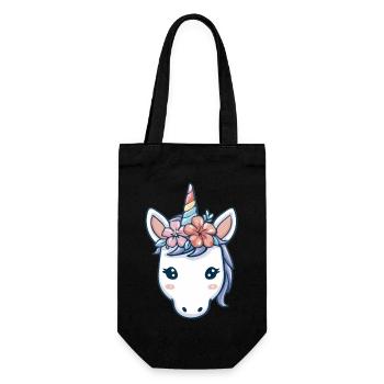 Einhornkopf mit Blumen, weiche Pastell-Fantasy-Kunst - Geschenkbeutel für Flaschen - Schwarz - Vorne
