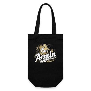 Angeln Fisch Perfekt für Angler Hobby See Fluss - Geschenkbeutel für Flaschen - Schwarz - Vorne