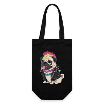 Mops Hundehalter Mops Punk Punker - Geschenkbeutel für Flaschen - Schwarz - Vorne