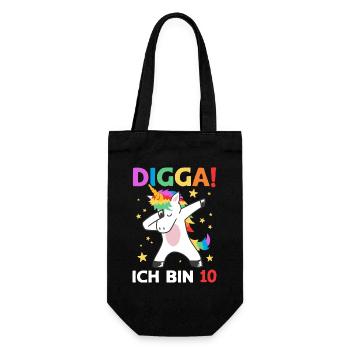 Digga Ich Bin 10 Jahre 10. Geburtstag Einhorn - Geschenkbeutel für Flaschen - Schwarz - Vorne