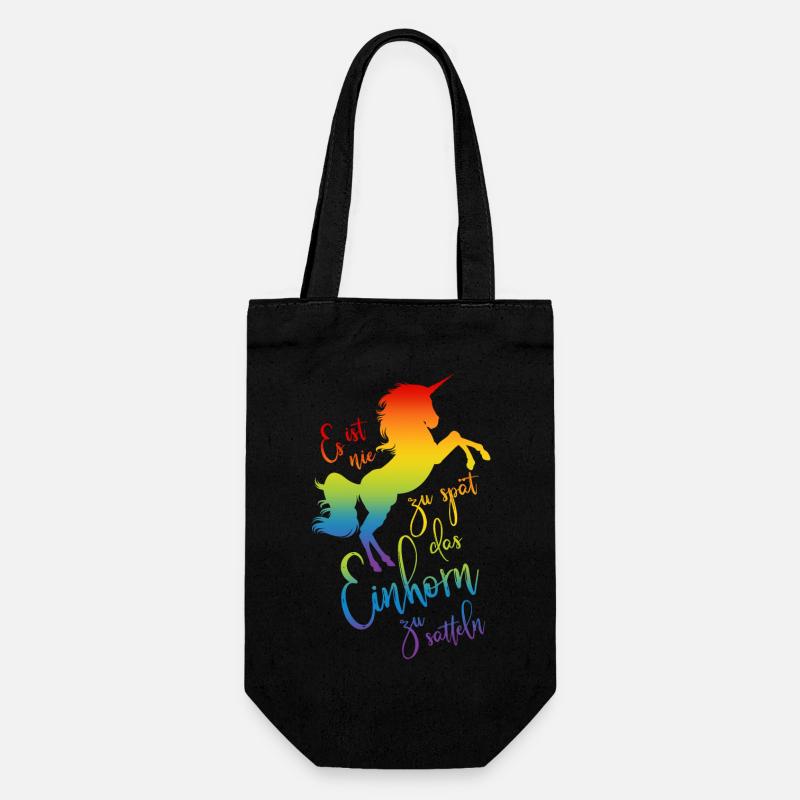 Einhorn satteln Spruch Regenbogen Silhouette bunt - Geschenkbeutel für Flaschen - Schwarz