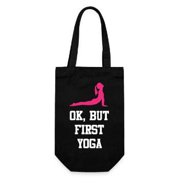 OK, Aber erstes Yoga - Geschenkbeutel für Flaschen - Schwarz - Vorne