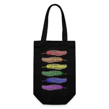 Federn Regenbogen - Geschenkbeutel für Flaschen - Schwarz - Vorne