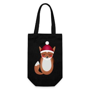 cute fox with Santa Claus Christmas hat - Gift Bag for Bottles - black - Front