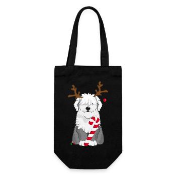 Chien bobtail avec canne à sucre et bois de renne - Sac à bouteille - noir - Devant