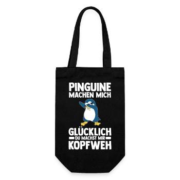 Tiermotiv Pinguin - Geschenkbeutel für Flaschen - Schwarz - Vorne