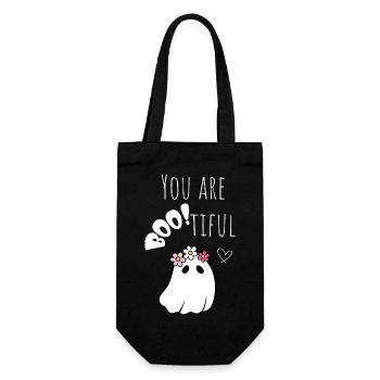 Halloween Ghost Kawaii "you are bootiful" white - Gift Bag for Bottles - black - Front
