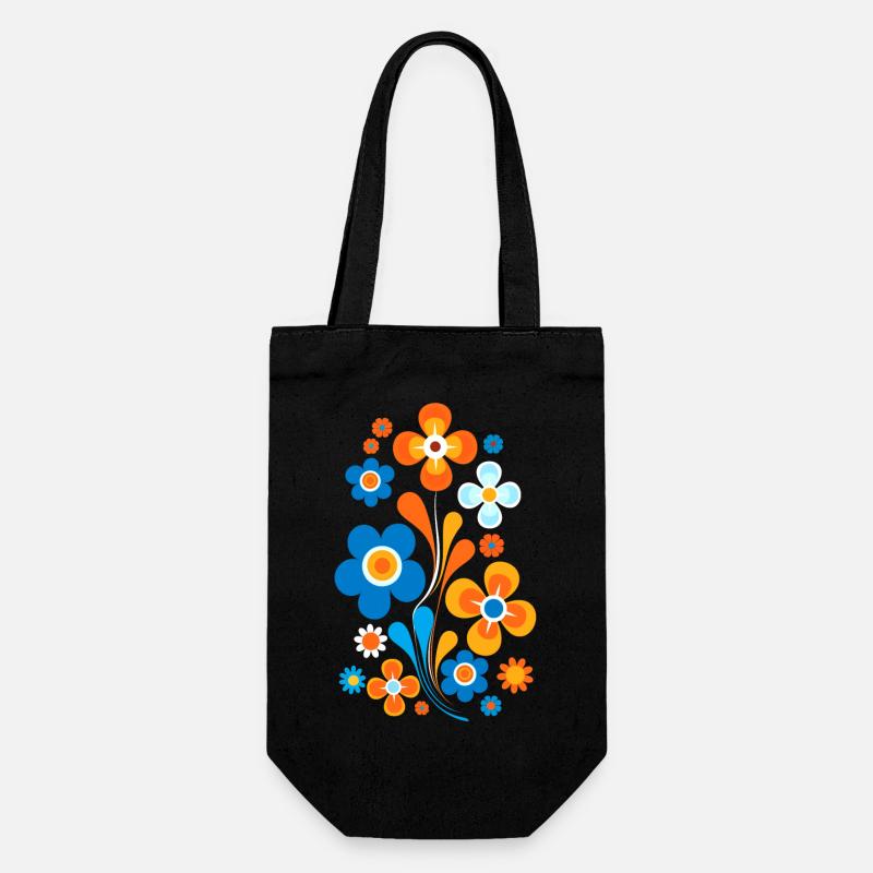70er Jahre Blumenmuster - Geschenkbeutel für Flaschen - Schwarz