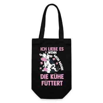 Kuh Bauernhof Kuhbauer Landwirt Rind Kühe - Geschenkbeutel für Flaschen - Schwarz - Vorne