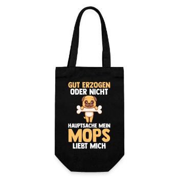 Hund Mops - Geschenkbeutel für Flaschen - Schwarz - Vorne