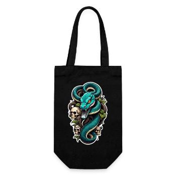 serpent squelette et tatouage - Sac à bouteille - noir - Devant