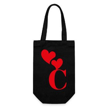 Letter c red heart - Gift Bag for Bottles - black - Front