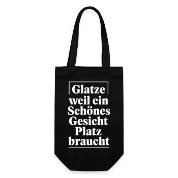 Frisur Glatze Haarausfall, Lustiges Glatzenträger - Geschenkbeutel für Flaschen - Schwarz - Vorne