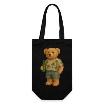 Teddy bear in palm tree look and a cool drink - Gift Bag for Bottles - black - Front