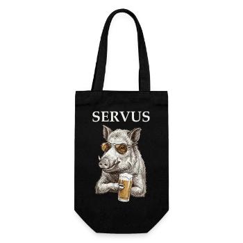Funny Servus Wild Boar with Beer - Gift Bag for Bottles - black - Front