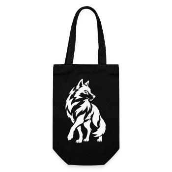 Wolfs Silhouette in Kontrast - Geschenkbeutel für Flaschen - Schwarz - Vorne