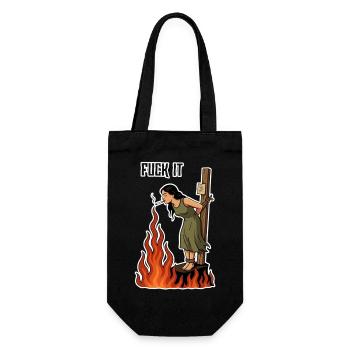 Fuck It – Hexe mit Zigarette Cartoon - Geschenkbeutel für Flaschen - Schwarz - Vorne