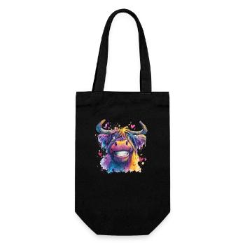 Funky Bunte Kuh in Aquarell - Geschenkbeutel für Flaschen - Schwarz - Vorne