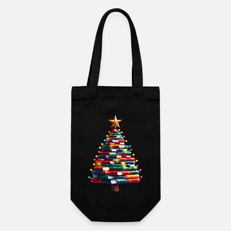 Bücher-Weihnachtsbaum mit Stern und Licht - Geschenkbeutel für Flaschen - Schwarz