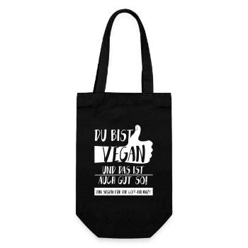 Vegan Co2 Daumen hoch SabineVegan HerzAufShirt - Geschenkbeutel für Flaschen - Schwarz - Vorne
