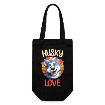 Husky Liebe Hund Schlittenhund Hunderasse Winter - Geschenkbeutel für Flaschen - Schwarz - Vorne
